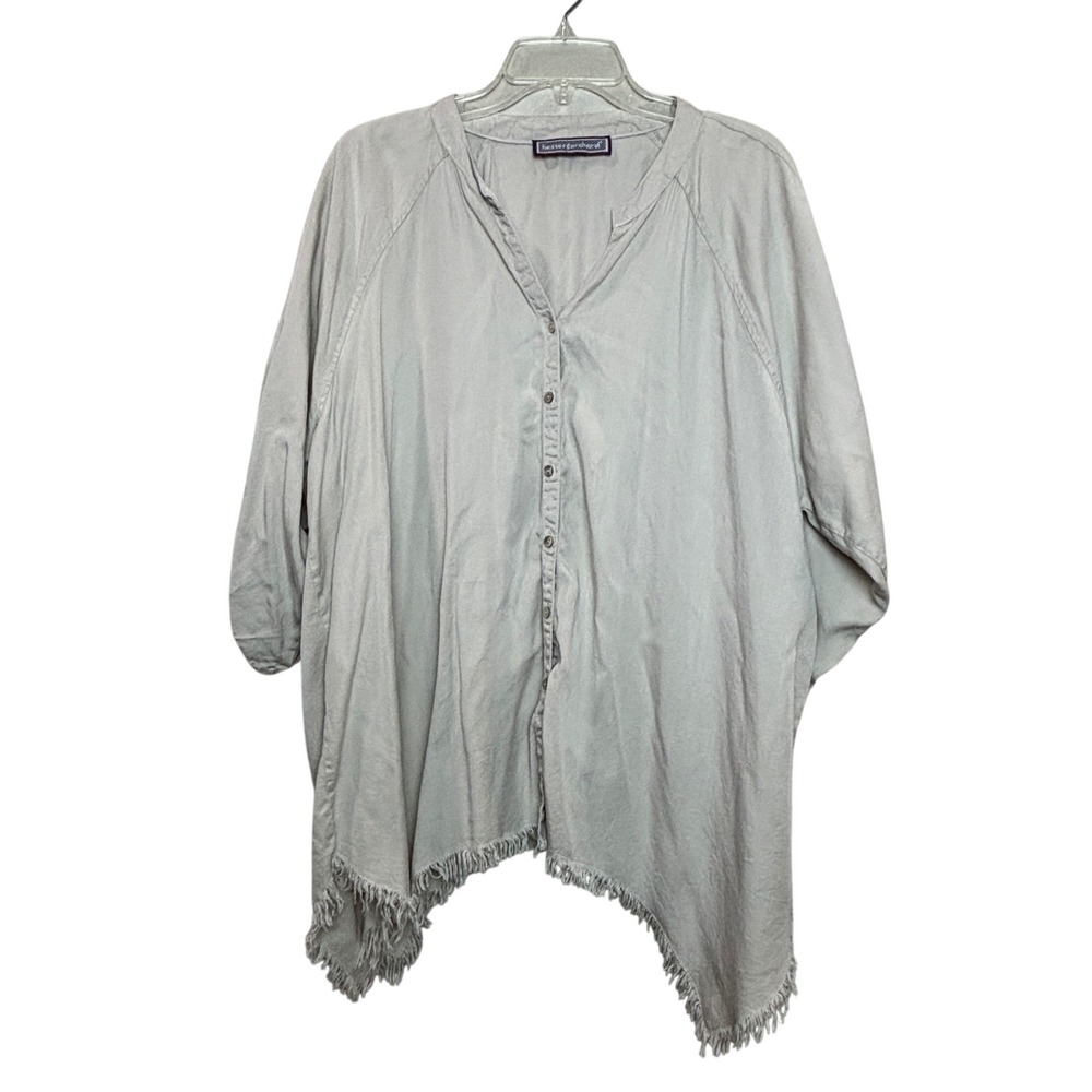 Hester & Orchard Button Top Womens 1X Tencel‎ Fringed Handkerchief Boho Neutral